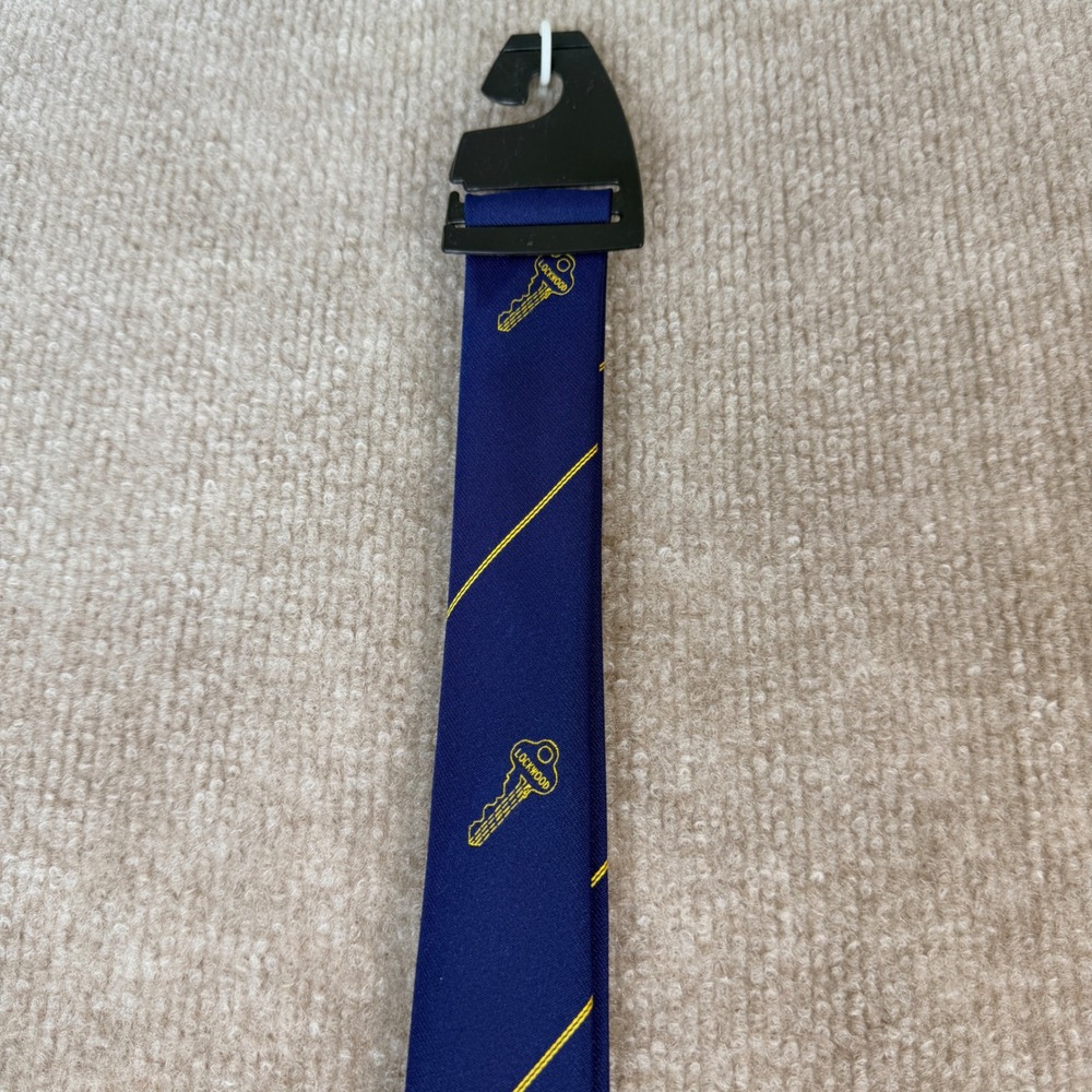 Tee Dee Navy Blue Yellow Stripe Key Pattern Neck Tie Woven Australia Specialists - Picture 3 of 10